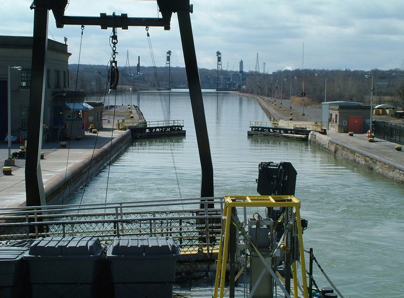 St Catharines wharf canal Welland cranes boat water.jpg