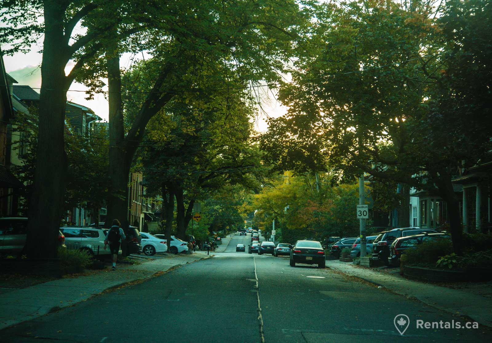 Residential street in the annex lined with many homes for rent and street parking